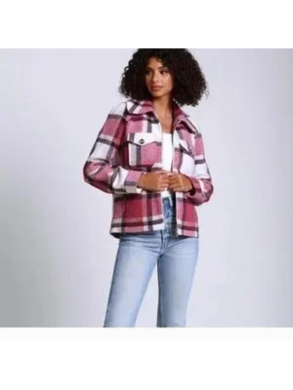 LKNW Avec Les Filles plaid jacket pinks bown cream zip warm S
